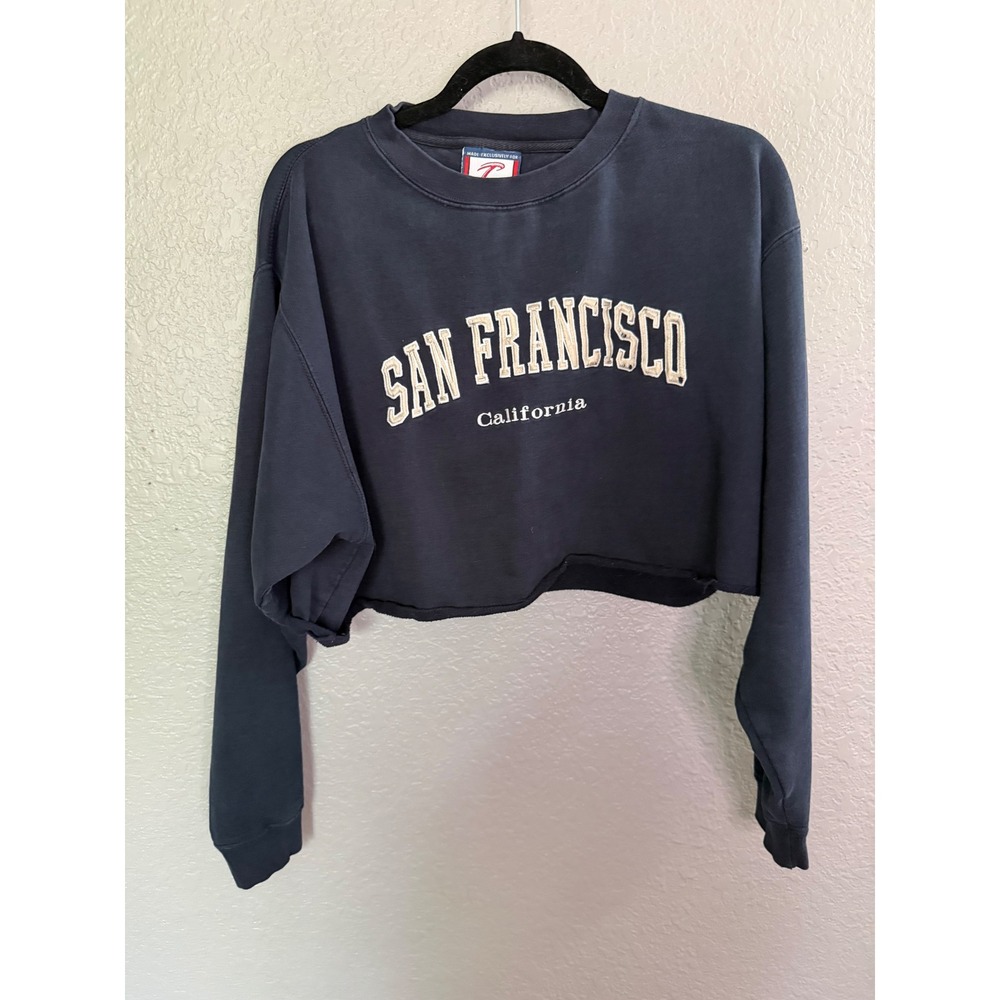 Toomby Cropped Sweatshirt XL  San Francisco Cotton Navy Blue Vacation Trendy‎